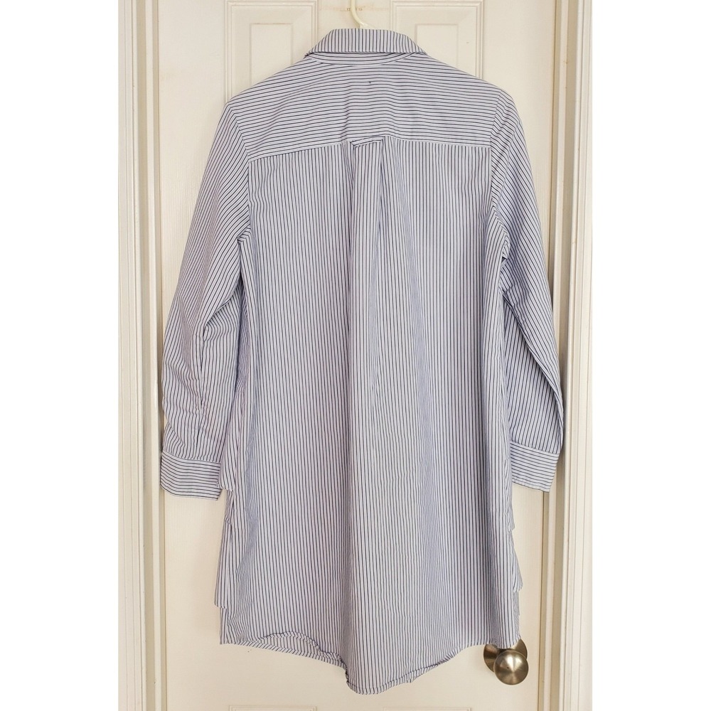 Hope & Harlow Menswear Inspired Shirt Dress Tiered Ruffles White Blue Striped 10 - Picture 2 of 6